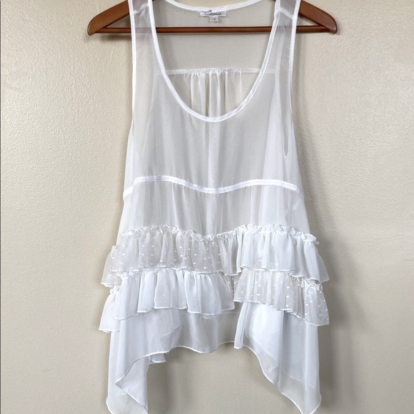 Cecico Tops - Sheer Sexy Cecico Ruffled Ivory Sleeveless Top
